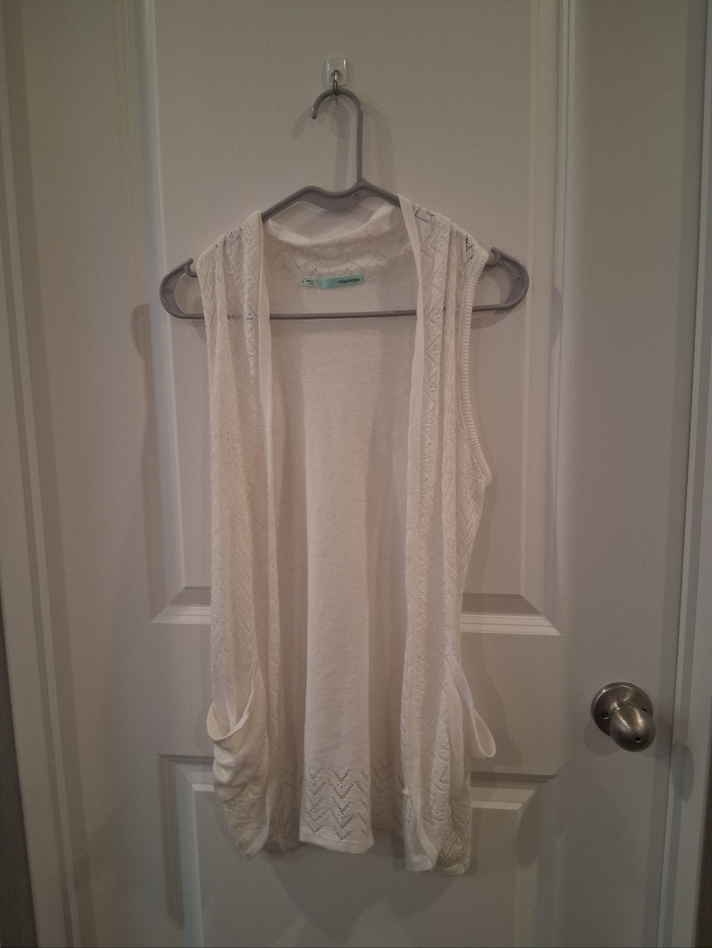 Maurices Cream Open-Knit Sleeveless Cardigan Vest Size Large